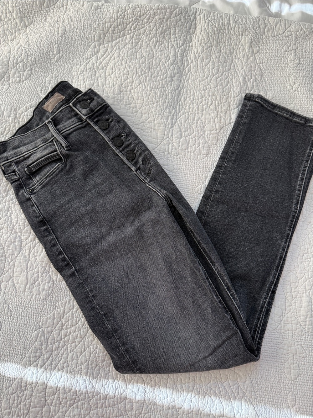 Mother Brand Women’s Button-Fly Straight leg Jeans in Washed Black